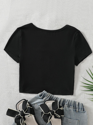 Camiseta Ajustada Elástica Para Mujer De Manga Corta -
