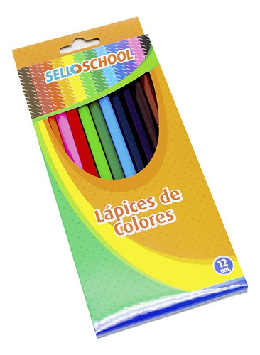 Caja 12 Lápices De Colores De Madera Largos Hexagonales Trazo Diferentes