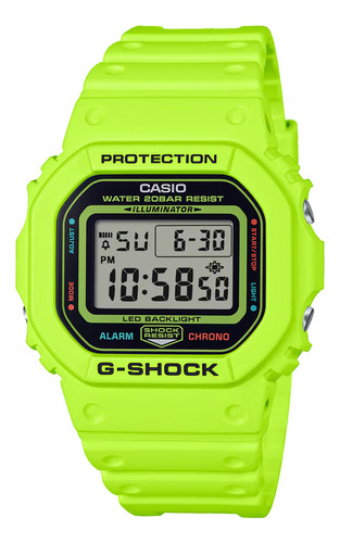 Reloj Unisex Casio Dw-5600ep-9dr G-shock Correa Verde Bisel Verde Fondo Negro Illuminator 200 Metros Alarma Crono