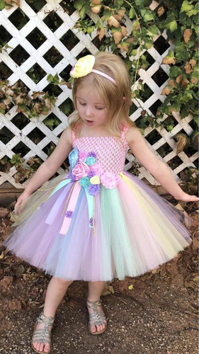 Vestido Tutu Dres Unicornio Crochet Corto Tallas 1 A 3 Años