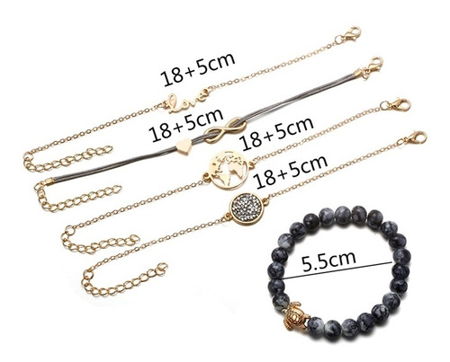 Pulseira 5 Peças Dourada Love Infinito Tartaruga L2258