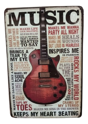 Cuadro Metálico Decorativo Mural Diseño Music 20 X 30 Cm