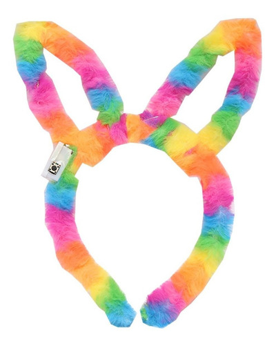 Diadema Orejas Conejo Peluche Luces Disfraz Fiesta 12 Piezas Color Multicolor / Neon