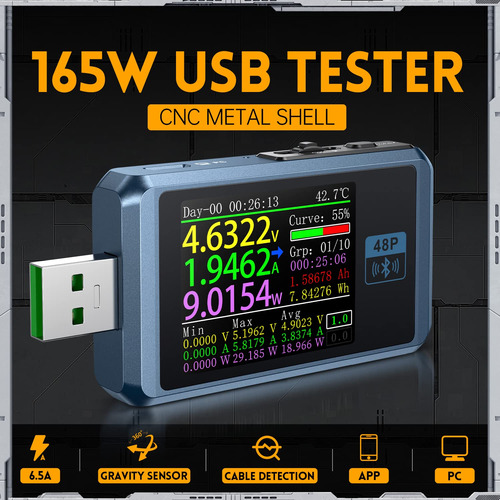 Probador Usb 4-24v 6.5a Lcd Usb A&c Voltaje Corriente P...