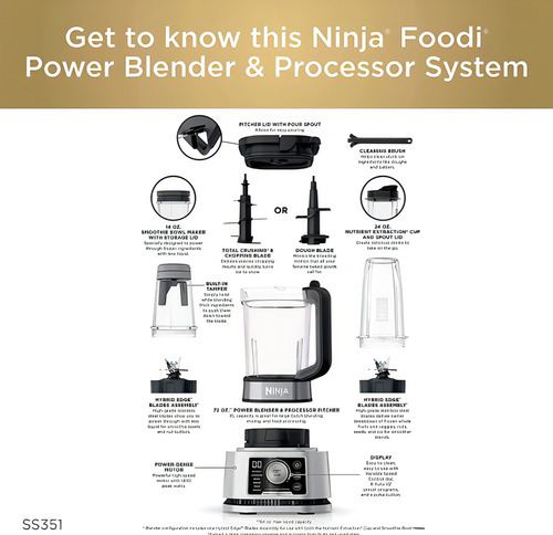 Batidora eléctrica y procesadora Ninja Foodi, color plateado Ss351, 110 V
