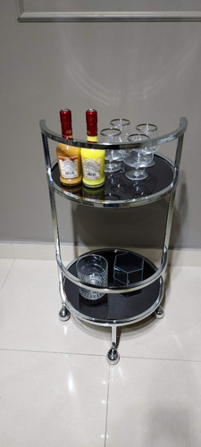 Imagen 4 de 10 de Carrito Bar Ruedas 40x80 Elegante Diseño Cromado Vidrio
