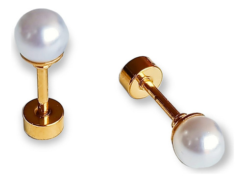 Aros Perla 4MM Seguridad Pequeños Piercing Helix Chapadas En Oro 18k Niña