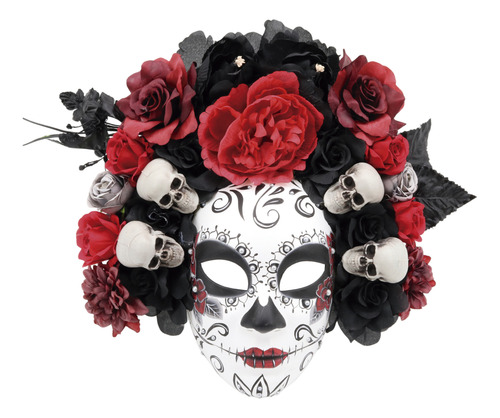 Màscara Disfraz Catrina Corona De Flores Con Calaveras