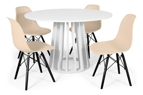 Mesa Jantar Talia 120cm Branca + 4 Cadeiras Eiffel Pé Preto Cor Nude