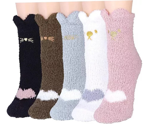 5 Pares De Meias Térmicas Femininas Presente Inverno Pelúcia