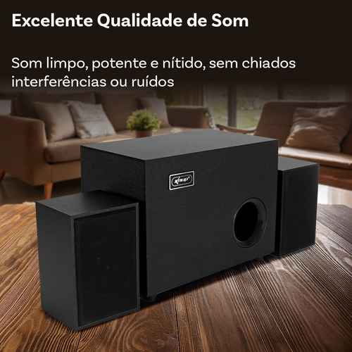 Home Theater Caixa De Som Para Tv Smart Pc Com Subwoofer 2.1 Preto