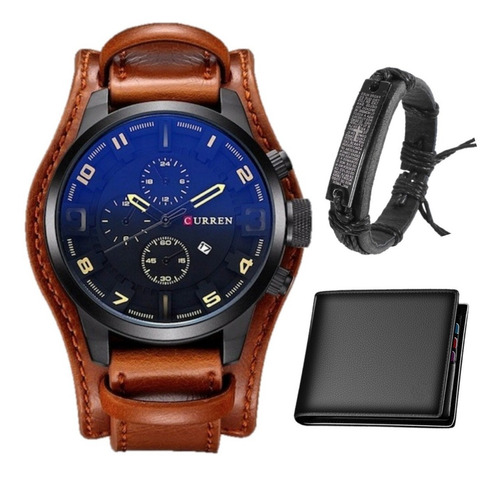 Relógio Masculino Curren Original 8225 Couro +carteira +puls