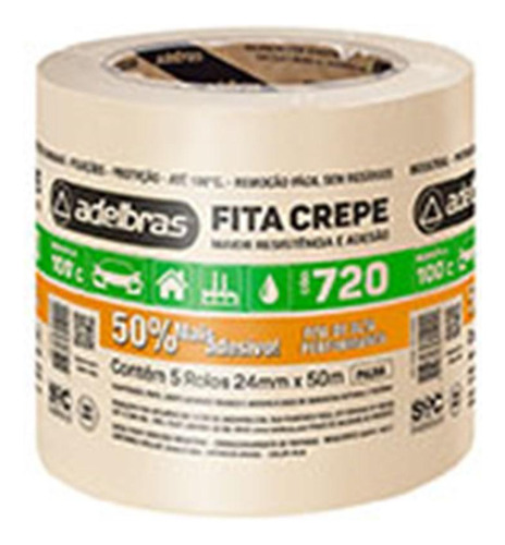 Fita Crepe Adelbras 24mmx50m 1612100008 - Kit C/5