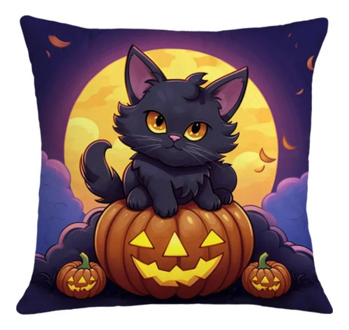 Cojines Personalizados Halloween Calabaza Gato Luna 40cm 