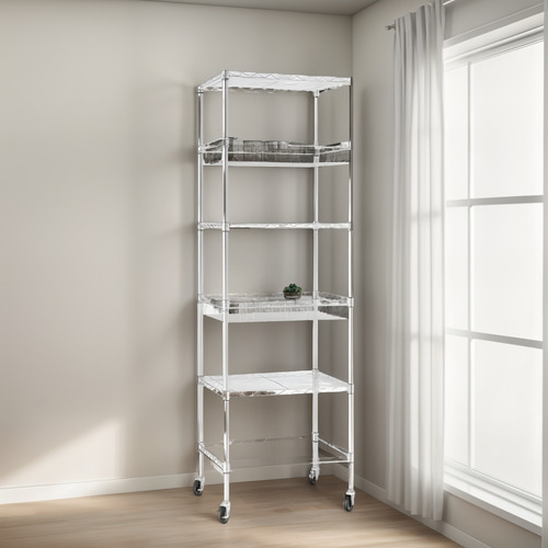 Repisa Estante Tipo Torre 6 Niveles Con Ruedas Color Cromado