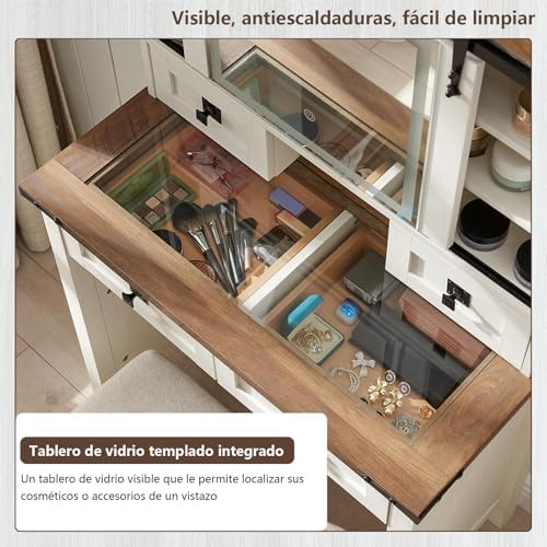 Tocador Vanity Con Espejo Y Luces Led, Mueble Para Recamara 31.2inch