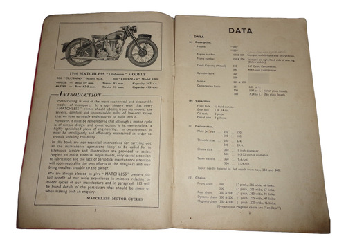 Matchless 350/500 1946 Libro Manual De Instrucciones (Usado)