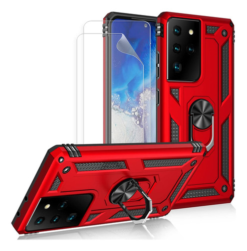 Funda Uso Rudo Para Galaxy S21 Ultra Carcasa+ Hidrogel Mica Rojo Samsung Galaxy S21 Ultra