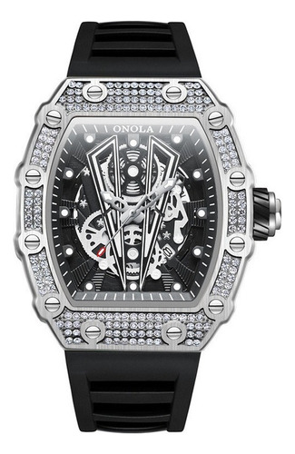 Reloj Onola Skeleton Diamond Con Calendario Luminoso Color De La Correa Silver Black