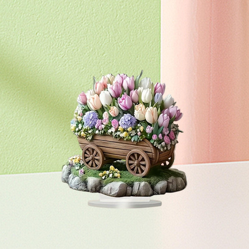 Decoración De Carrito De Flores 2d, Adorno De Escritorio