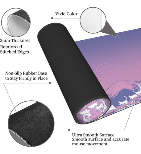 Japanese Cat Great Wave Purple Pink Xxl Xl Alfombrilla De De Gato Japonés Gran Ola Púrpura.