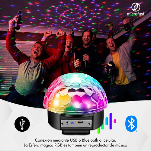 Imagen 4 de 9 de Bola Luz Led Rgb Rítmica Parlante Usb Mp3 Bluetooth 10w