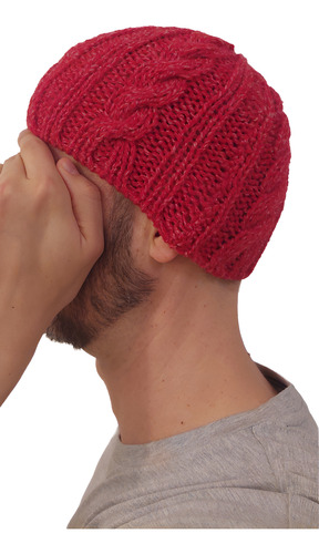 Gorro De Lana Tejido A Mano Artesanal Gr01 Único Adulto Rojo Melange