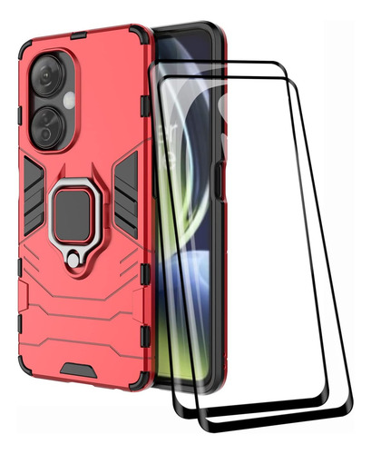 Funda Uso Rudo Carcasa Para Oneplus Nord Ce 3 Lite +mica Rojo Oneplus Nord Ce 3 Lite