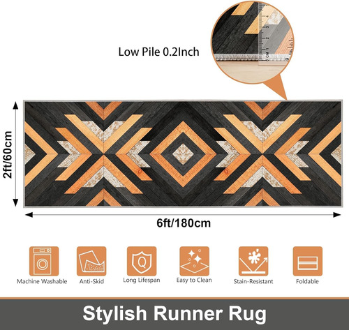 Alfombra Estilo Azteca Estilo Bohemio Negro De 2 X 6 Pies, A