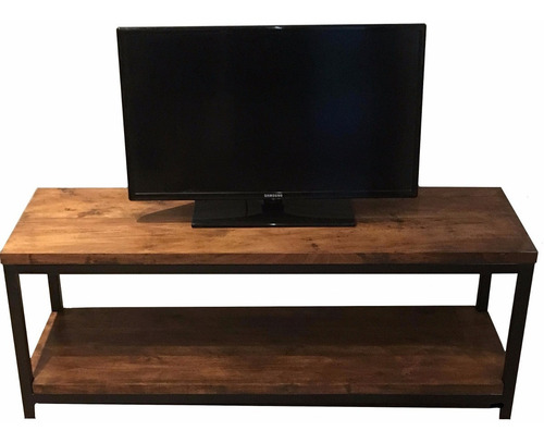 Imagen 2 de 3 de Mesa Tv Rack Doble Madera Hierro (160x30x60cm) 25 Mm Espesor
