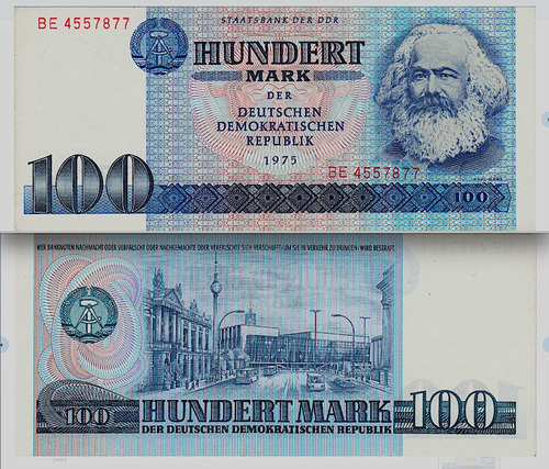Billete República Democrática Alemania 100 M Karl Marx 1975 