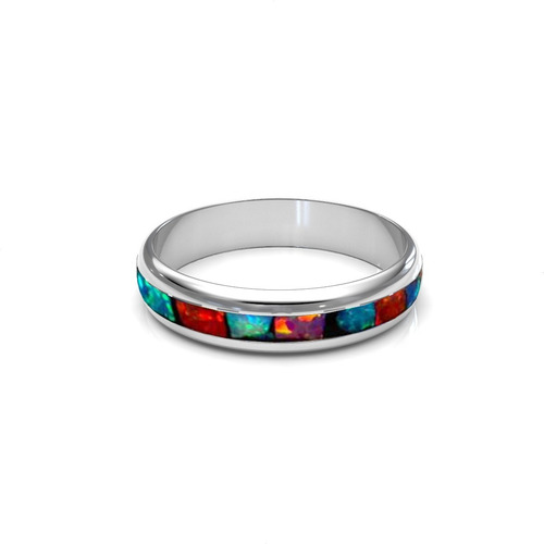 Imagen 2 de 10 de Anillo Argolla Ópalo Multicolor De Plata .925 Agálea
