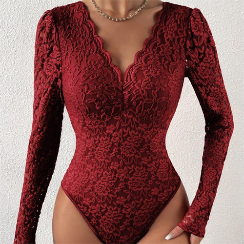 Nuevo Pantiblusa Body Elegante Balada Fiesta Encaje Manga