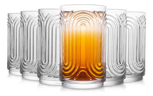 Juego De 6 Vasos Vintage Insetlan - 14 Oz, Estilo Art Deco,