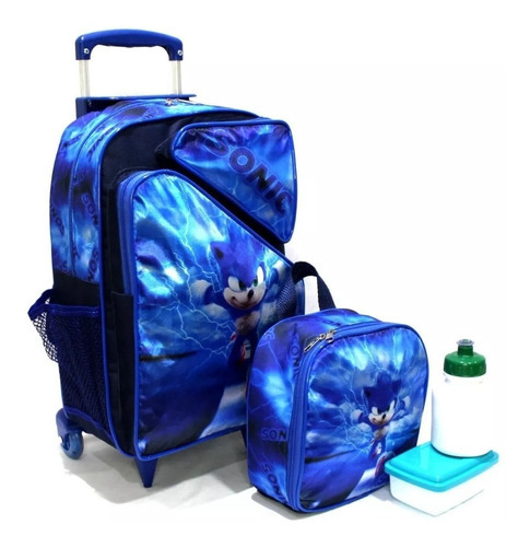 Kit Mochila Infantil Escolar Sonic Game G Rodinhas Crianças