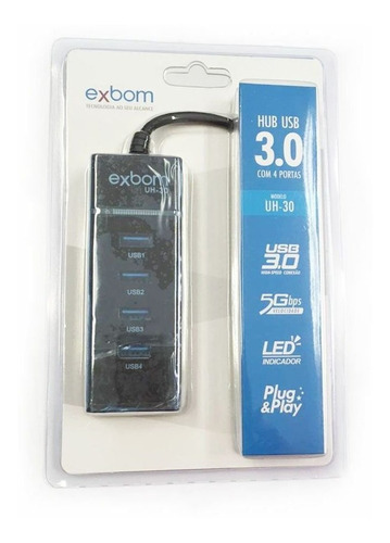 Hub Usb 3.0 Com 4 Portas E Led Indicador Exbom Uh-30