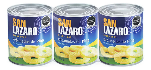 Piña Rebanada En Almibar 3 Pack De 800 G C/u San Lazaro