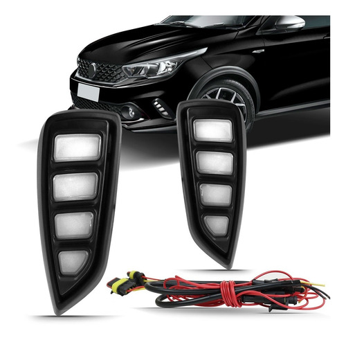 Par Moldura Farol Milha Neblina Fiat Argo Drl E Seta Led