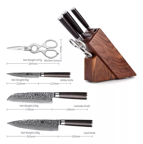 XINZUO Juego de 5 cuchillos de cocina de acero de Damasco de acero de alto  carbono, cuchillo de chef, cuchillo Santoku, cuchillo utilitario, juego de