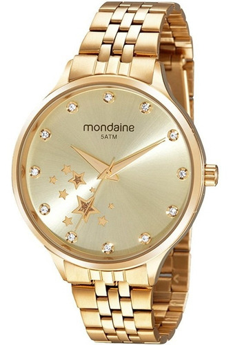 Relógio Feminino Mondaine Dourado Com Pedras E Estrelas
