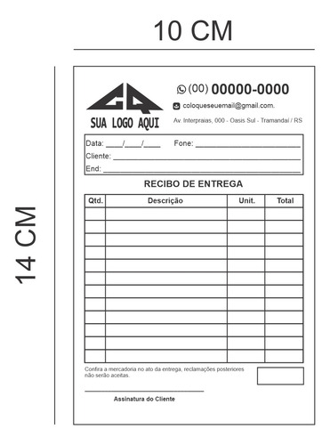10 Blocos Recibo De Entrega Personalizado 14x10 - 500 Fls
