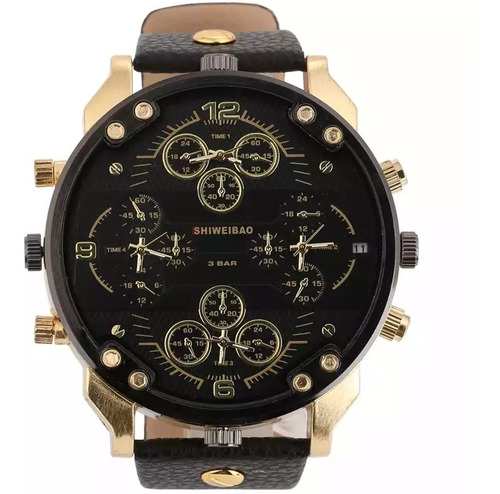 Relogio Grande Designer Morderno Pulseira De Couro Ler Anunc