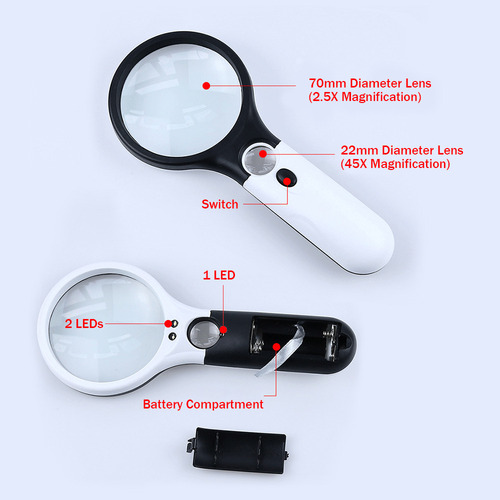 Lupa Led 2.5x 45x For Lectura, Joyería, Mapas Y