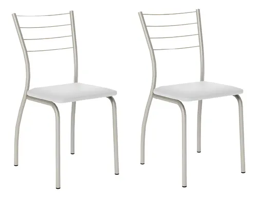 Conjunto 2 Cadeiras Móveis Carraro 1700 Tubo Aço Prata Napa Branca