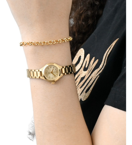 Relógio Seculus Feminino Pequeno Dourado Social Com Números