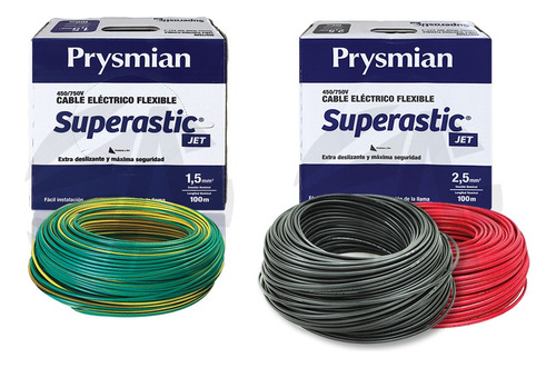 Cable Unipolar Prysmian 2.5mm Rojo Y Negro+1.5mm V/a X100 Ea