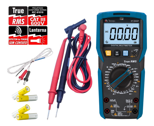 Multímetro Capacímetro Ncv Testa Led 20a Minipa Et-2042f