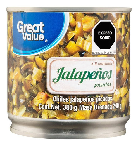 3 Pza Chiles Jalapeños Great Value Picados 380 G