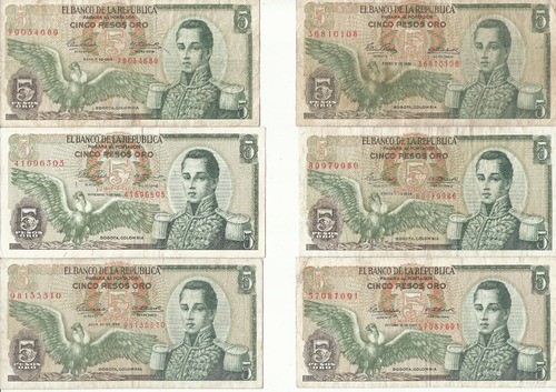 Colombia Lote Billetes 5 Pesos 1961-1981 Todas Las Fechas