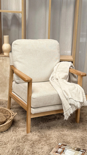 Sillón Haru Tela Chenille Importado Beige Chenille